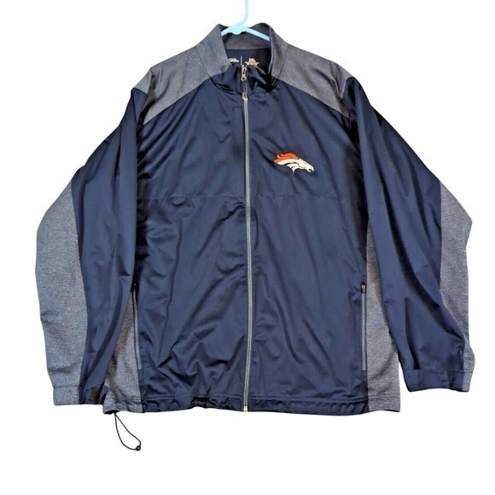 Denver Broncos Track Jacket Mens 2XL Blue Gray Revolve Full Zip Hiking NFL Run